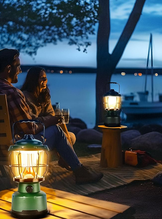 LED Camping Lantern, 2500LM Dimmable Vintage Rechargeable Lantern, Water Resistant Portable Emergency Lights for Camping, Home Power Outage, Hurricane, Hiking