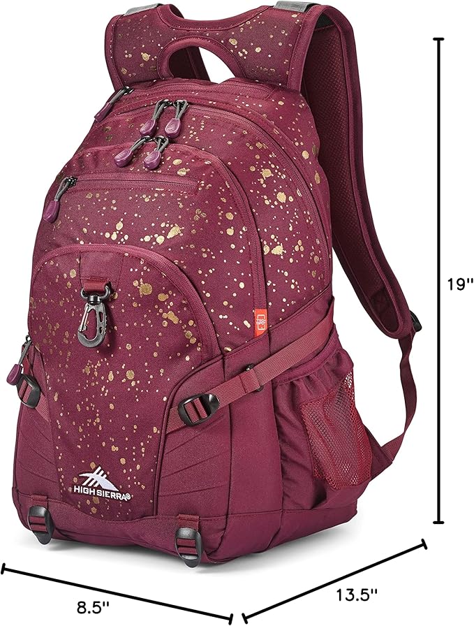 High Sierra Loop Backpack, Travel, or Work Bookbag with tablet sleeve, One Size, Copper Splatter/Maroon