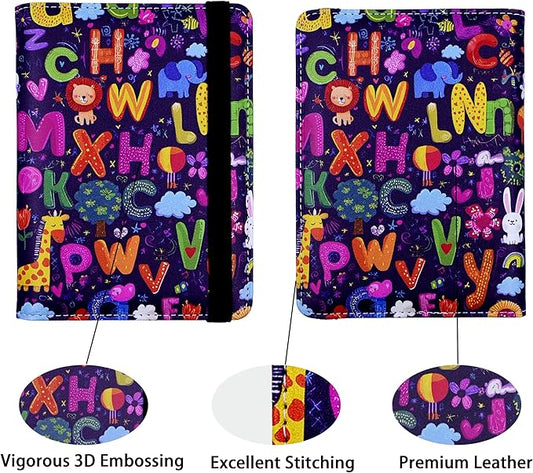 Passport Holder for Women and Men PU Leather Passport Cover for Travel (Alphabet)