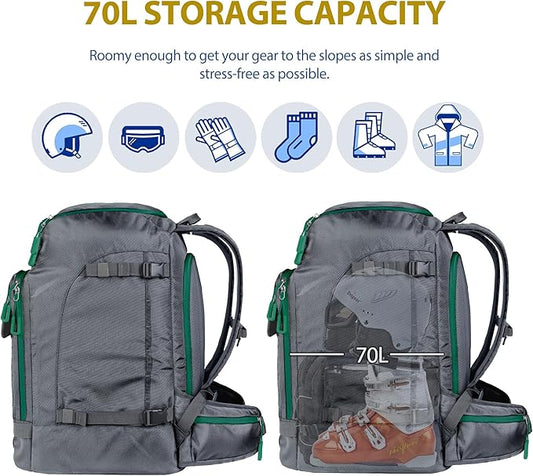 Unigear Ski Boot Bag Backpack for Helmet 50L/70L, Goggles, Gloves, Skis, Snowboard & Accessories