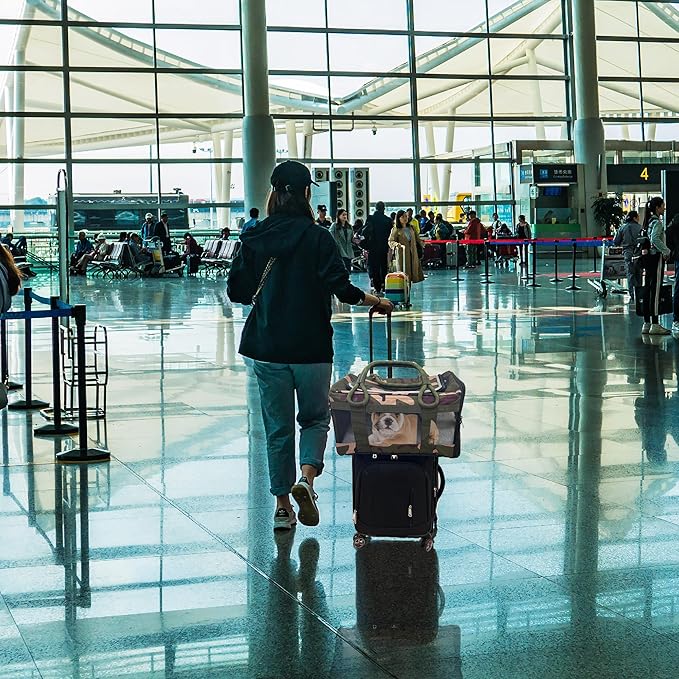 FLUFFY COMMUTE™ TSA Airline Approved Dog Carrier | Soft-Sided | Fits Small Dogs & Pets Up to 15 lbs & 17” Long × 11” Tall | Camo w/Green Handle