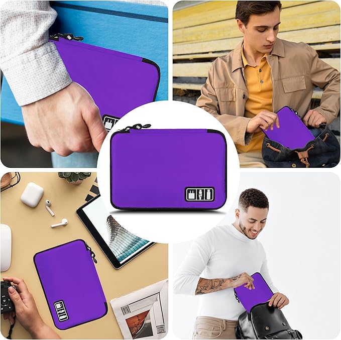 Electronics Organizer, Portable Cable Organizer Bags, Travel Electronic Accessories Storage Case for Cables, Cords, Charger, Phone (Purple)