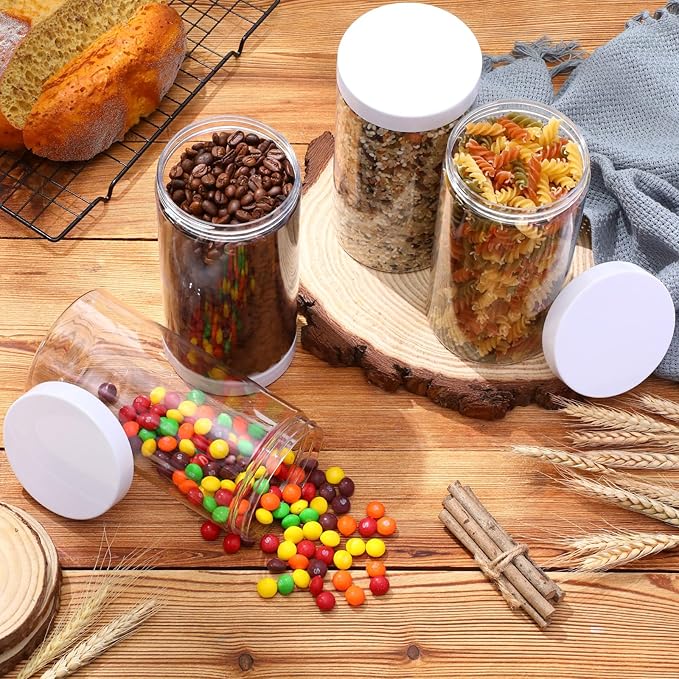 SATINIOR 12 Pack 32 oz Plastic Container Jars with Lids Round Clear Travel Cosmetic Container Slime Jars for Toiletries, Lotion, Cream, Ointments, Makeup, Rhinestone, Samples, Kitchen Storage(White)