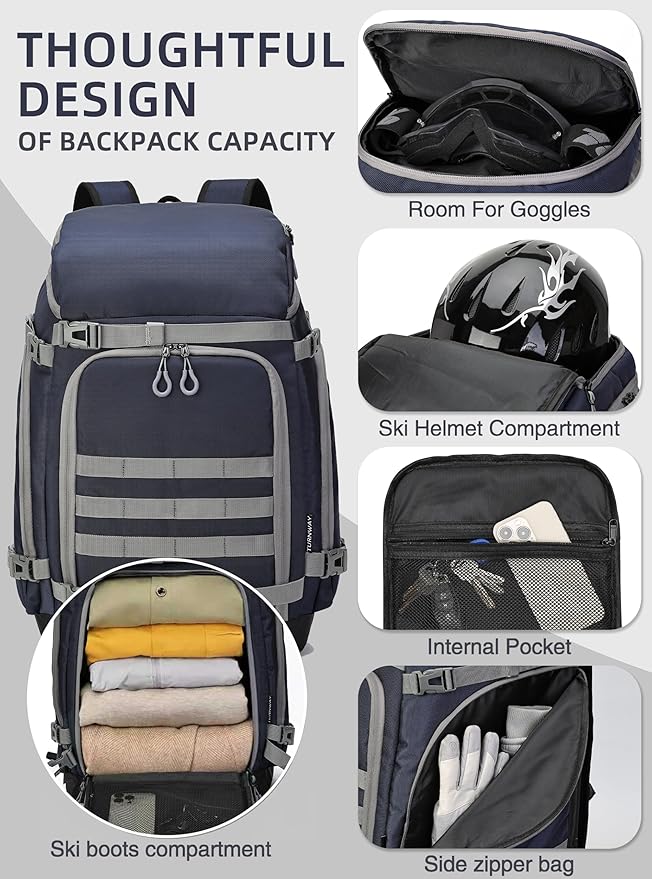 New Ski/Snowboard Boot Bag/Skating Bag | Excellent for Store and Transport Gear, Helmet, Goggles & Accessories | Travel with Waterproof Exterior, Reflective Strip for Men, Women (Blue)