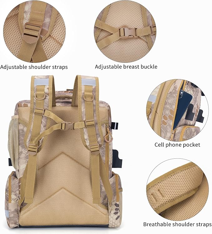 Rabjen Fishing Tackle Backpack, 45L Storage Waterproof Travel Bag Store Fishing Gear with Insulated Top Pocket