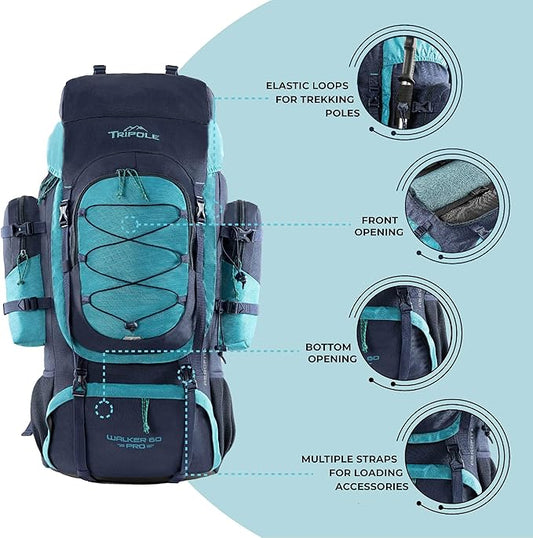 Tripole Walker Pro Rucksack for Trekking and Hiking (Navy Blue, 60)