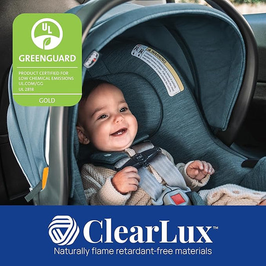 Chicco KeyFit Max Zip ClearLux Infant Car Seat and Base, Rear-Facing Seat for Infants 4-30 lbs., Zip-Open Privacy Shield, Compatible with Chicco Strollers, Baby Travel Gear | Midori/Blue
