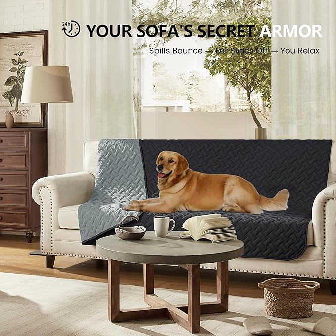 gogobunny 100% Double Sided Waterproof Dog Blanket Soft Pet Bed Cover Reversible Protect Furniture Couch Sofa Car for Puppy Cat (Dark Charcoal/Light Charcoal, 30x30 Inch (Pack of 1))