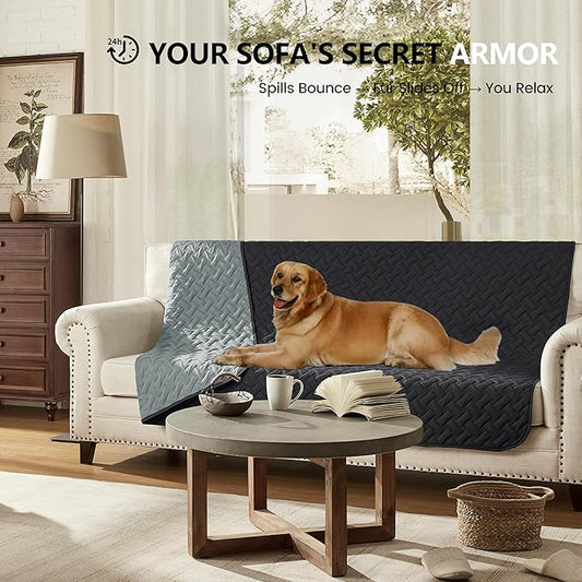 gogobunny 100% Double Sided Waterproof Dog Blanket Soft Pet Bed Cover Reversible Protect Furniture Couch Sofa Car for Puppy Cat (Dark Charcoal/Light Charcoal, 52x82 Inch (Pack of 1))