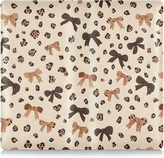 Leopard Bow Car Registration and Insurance Holder Leather Vehicle Document Glove Box Organizer for License Cards Accessories