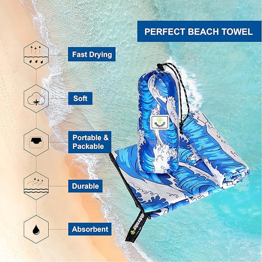 4Monster Microfiber Beach Towel Quick Dry,Super Absorbent Lightweight Travel Towel for Swimmers, Sand Free Camping Towel, Beach Towels for Pool,Swim,Water Sports,Yoga