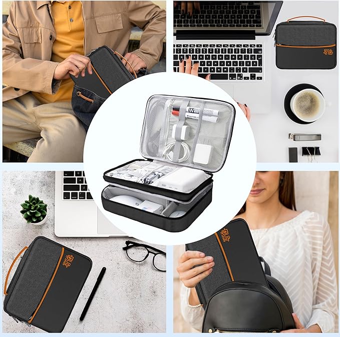 Electronics Organizer,Travel Cord Organizer Pouch, Portable Cable Organizer Bags, Waterproof Electronic Accessories Storage Case for Cables, Cords, Charger, Phone (Three Layer-Black)