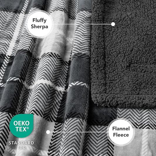 PetAmi Dog Blanket for Bed, XL Pet Blanket Large Dogs, Fleece Furniture Couch Cover Protector Sofa Car Crate Kennel, Soft Sherpa Cat Throw Plush Reversible Washable, Twin 60x80 Plaid Dark Gray