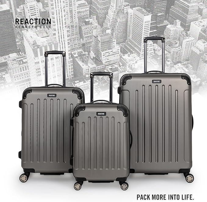 Kenneth Cole REACTION Renegade Luggage Expandable 8-Wheel Spinner Lightweight Hardside Suitcase, Silver, 28-Inch Checked