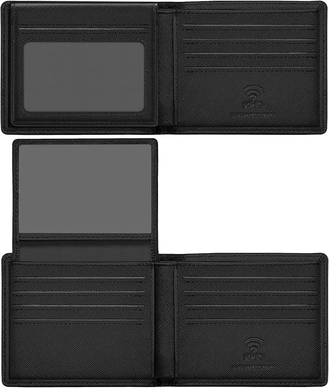 Travelambo Genuine Leather Wallet for Men with Gift Box - Handmade Bifold Stylish - Mens Wallets Rfid Blocking with 2 ID Windows