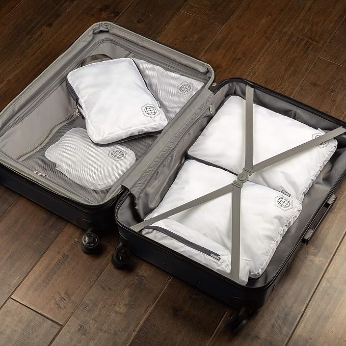 Large Compression Packing Cubes for Travel-Packing Cube Luggage Organizers 4 Piece Set for Checked Luggage-Ultralight, Expandable/Compression Bags by TRIPPED Travel Gear (White 4 Piece)