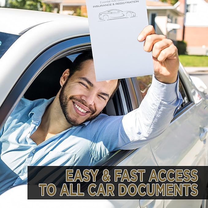 Andalus Auto Registration & Insurance Card Holder Pack of 2, Waterproof Essential Car Registration Holder with Hook & Velcro Closure, Perfect for Every Vehicles Glove Boxes (White - 9.5" x 5.15")