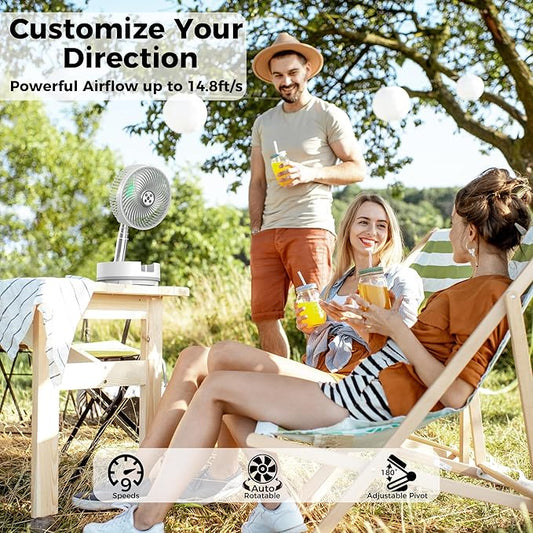 20000mAh Battery Operated Fan, Rechargeable Portable Fan, 112H Run, 9 Speeds Oscillating with Remote, Battery Powered with Timer & Light for Travel Cruise Essentials RV Outdoor Power Outage