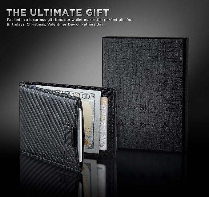 RFID Blocking Slim Money Clip Wallet – Leather Bifold Front Pocket Minimalist Mens Wallet with Money Clip for Men, Small Credit Card Holder Wallet - Travel Wallet with Gift Box