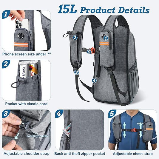 BECOJADDE 15L Small Hiking Backpack for Men Women Foldable Packable Back Pack Ultralight Hiking Daypack for Travel Camping Outdoor, Gray
