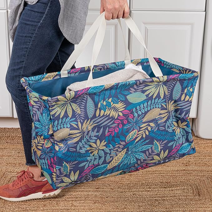 Household Essentials Large Canvas Utility Tote Bag with Handles | Collapsible Storage Basket for Laundry, Groceries, College, Beach, Car & More | Water-Resistant Lining | 11"x22"x13"
