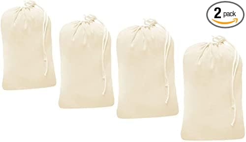 4 Pack - Extra Large Cotton Laundry Bag, Heavy Duty Large Laundry Bags 24 x 36 inch XL Drawstring Travel Organizer Bag Fit Hamper Basket Camp Home College Dorm Tear Resistant Dirty Cloth Big Storage
