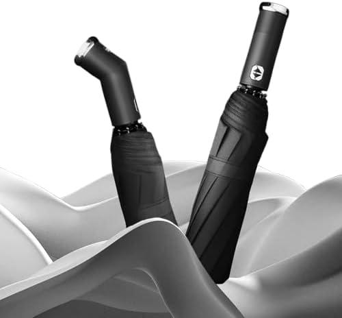 Fully Automatic 3-Fold Umbrella with LED Flashlight – Windproof, UV Protection, Reverse Folding, Compact Travel Size for Business and Outdoor Use