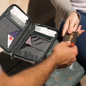 Passport Holder Family up to 6 Passports, Large Passport Wallet and Premium Travel Document Holder Organizer with RFID Anti-Theft Blocking - 7 Bonus RFID Blocking Sleeves - Shadow