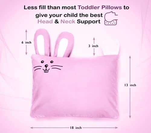 kinder Fluff Kids Pillow & Pillowcase Set 13x18in- 233T Cotton Pillow Covers & Down Alternative Pillow Fill - Hypoallergenic Kids Pillows for Small Children - Children & Travel Pillows Kid - Pink