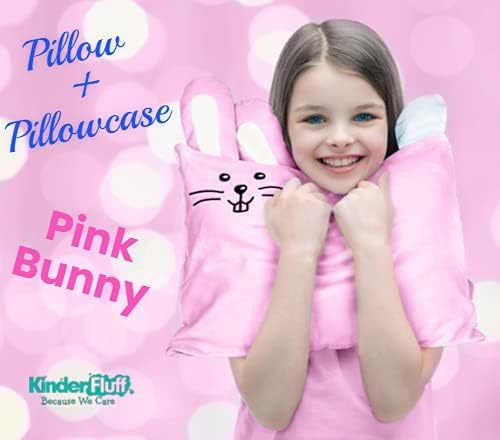 kinder Fluff Kids Pillow & Pillowcase Set 13x18in- 233T Cotton Pillow Covers & Down Alternative Pillow Fill - Hypoallergenic Kids Pillows for Small Children - Children & Travel Pillows Kid - Pink