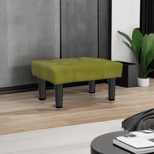 HOUCHICS Small Footstool Ottoman,Velvet Soft Footrest Ottoman with Wood Legs,Sofa Footrest Extra Seating for Living Room Entryway Office(Green 2PACK)