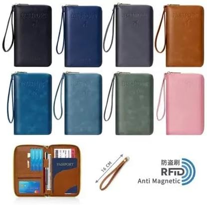 Multi-Functional RFID Passport Wallet,Travel Wallet for Men & Women,With zipper, anti-theft passport holder，Slim Leather Cover for Credit Cards, Tickets, Cash (Green)