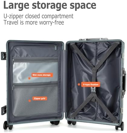 feilario 20in Aluminium Frame PC Hard Shell Spinner Wheels Luggage, Built-In TSA lock Carry on Suitcase, with Cup Holder, USB Port, Phone Holder