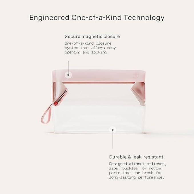 Cadence Parcel - Clear Kit with Magnetic Closure - Durable and Leak-Resistant Travel Toiletry Kit - TSA-Compliant & Modular Design - Hygiene Bag for Travel Essentials - .5 Qt - Rose