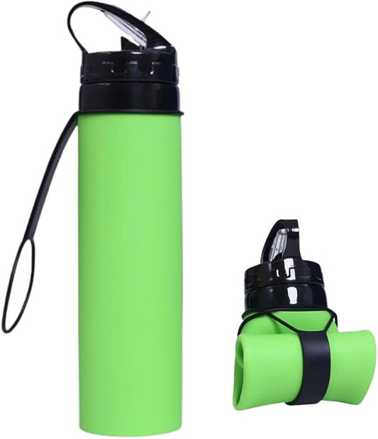 ZZT Collapsible Water Bottles 20oz, BPA Free,Sports Water Bottle,Foldable Travel Water Bottle with Straw Strap for Gym,Cycling, Hiking, Outdoors (Green)
