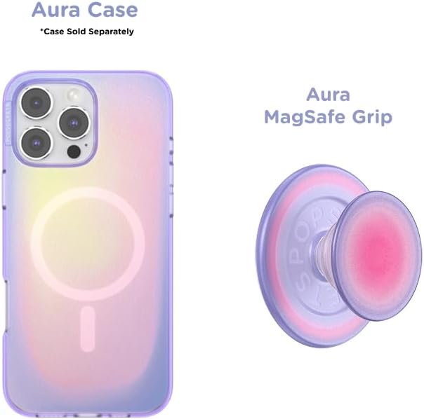 PopSockets Phone Grip for MagSafe with Kickstand, Magnetic Stand, Swappable Top, Secure Hold for iPhone MagSafe Cases, Phone & Tablet Grip, Cute PopSockets, Pink, Purple - Aura