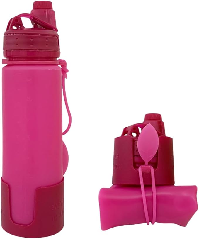 Collapsible Water Bottles Travel Water Bottle Silicone Water Bottle Foldable Lightweight Portable Leakproof & Reusable perfect for Gym Hiking Camping 500ml 17oz - BPA free - (pink)