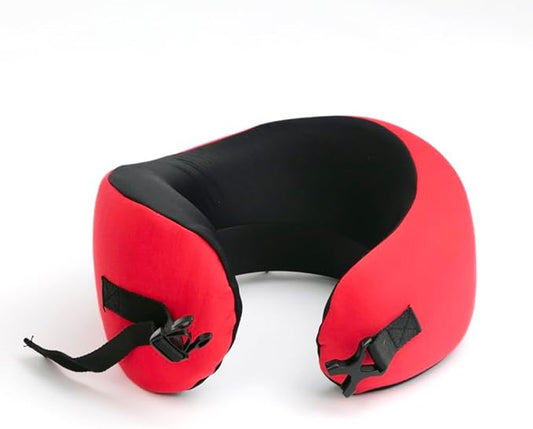 C CUSHION LAB Travel Pillow, Award-Winning Patented Ergonomic Design for Chin & Neck Support Memory Foam Neck Pillow, Compact Airplane Pillow for Traveling, Flight, Car (Bold Red, Medium)
