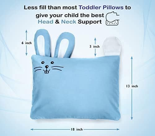 kinder Fluff Kids Pillow & Pillowcase Set 13x18in- 233T Cotton Pillow Covers & Down Alternative Pillow Fill - Hypoallergenic Kids Pillows for Small Children - Children & Travel Pillows Kid - Blue