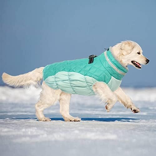 Lelepet Dog Coat Warm Dog Winter Coat Waterproof Dogs Jacket with Harness Built in Reflective Pet Fleece Vest Zip-Up Cold Weather Coats for Large Dogs Turtleneck & Windproof Coats Boxer Mint Green XL