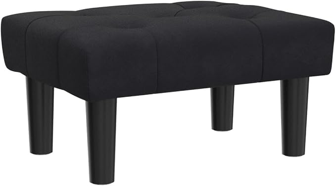 HOUCHICS Small Footstool Ottoman,Velvet Soft Footrest Ottoman with Wood Legs,Sofa Footrest Extra Seating for Living Room Entryway Office(Black 1PACK)