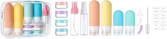 16 Pack Travel Bottles Set - TSA Approved Leak Proof Silicone Squeezable Containers for Toiletries, Conditioner, Shampoo, Lotion & Body Wash Accessories (White)