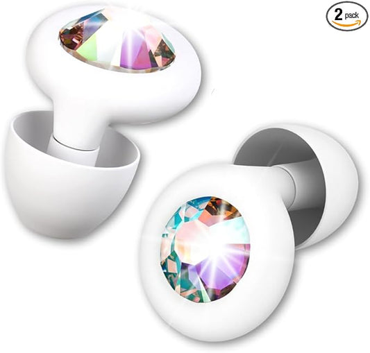 JING Eargems High Fidelity Concert Ear Plugs – Stylish Reusable Ear Protection for Concerts, Festivals, Travel & Sleeping – Crystal Rhinestone Noise Reduction Earplugs | White
