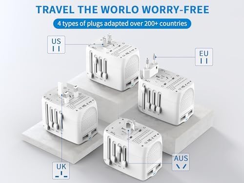 International Travel Adapter Voltage Converter Combo for 100V-240V with 2 USB Ports, USA to UK Europe Australia 200+ Countries