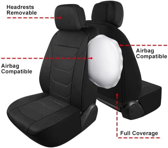 Pariiaotin 3D Air Mesh Car Seat Cover Full Sets Washable and Breathable Premium Cloth Automotive Vehicle Seat Covers for Cars Interior, Universal Fit for Most Cars, Sedan, Truck, SUV(Black)