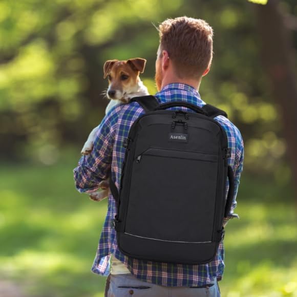 Asenlin Travel Backpack for Women and Men,Fit 15.6 Inch Carry on Backpack Flight Approved Luggage，Weekender Bag Water Resistant Laptop Backpack-Black