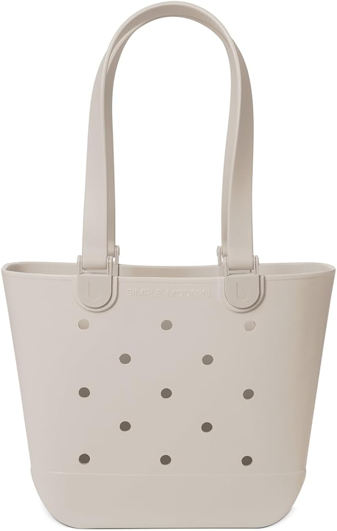 Simple Modern Medium Beach Bag | Waterproof Getaway Rubber Tote with Zipper Pocket for Travel, Pool, Boat, Groceries, Sports | Almond Birch