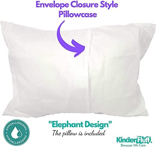kinder Fluff Child Pillow with Pillowcase 13x18in- 233T Cotton Shell & Down Alternative Fill - Ideal for Travel, Bedding Set & Floor Cushions -White Pillow with Pillowcase Elephant Design