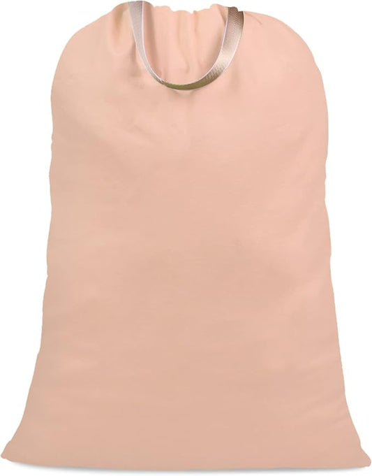 Cotton Canvas Laundry Bag with Handles & Drawstring Straps, Heavy Duty Extra Large Laundry Bags for Laundromat and Household, 25.5x34 Inch, Light Pink