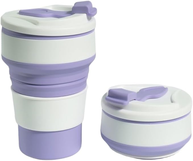 12oz Collapsible Water Bottles, Silicone Foldable Portable Travel Water Bottle, Folding Lightweight Reusable Leakproof for Traveling Camping Hiking Cycling Yoga Sports Purple